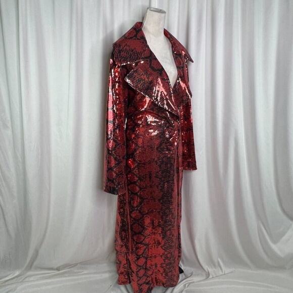 Adidas x Ivy Park Snake Print Sequin Duster Coat Red V Necl Womens M NWT Holiday - Picture 9 of 16